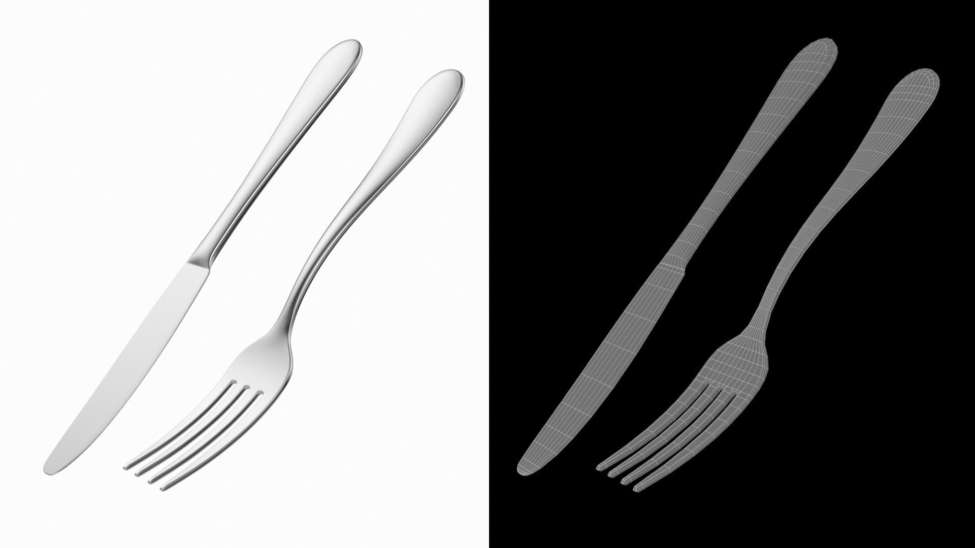 Table Dinner Knife and Fork Generic Cutlery 3D model_2