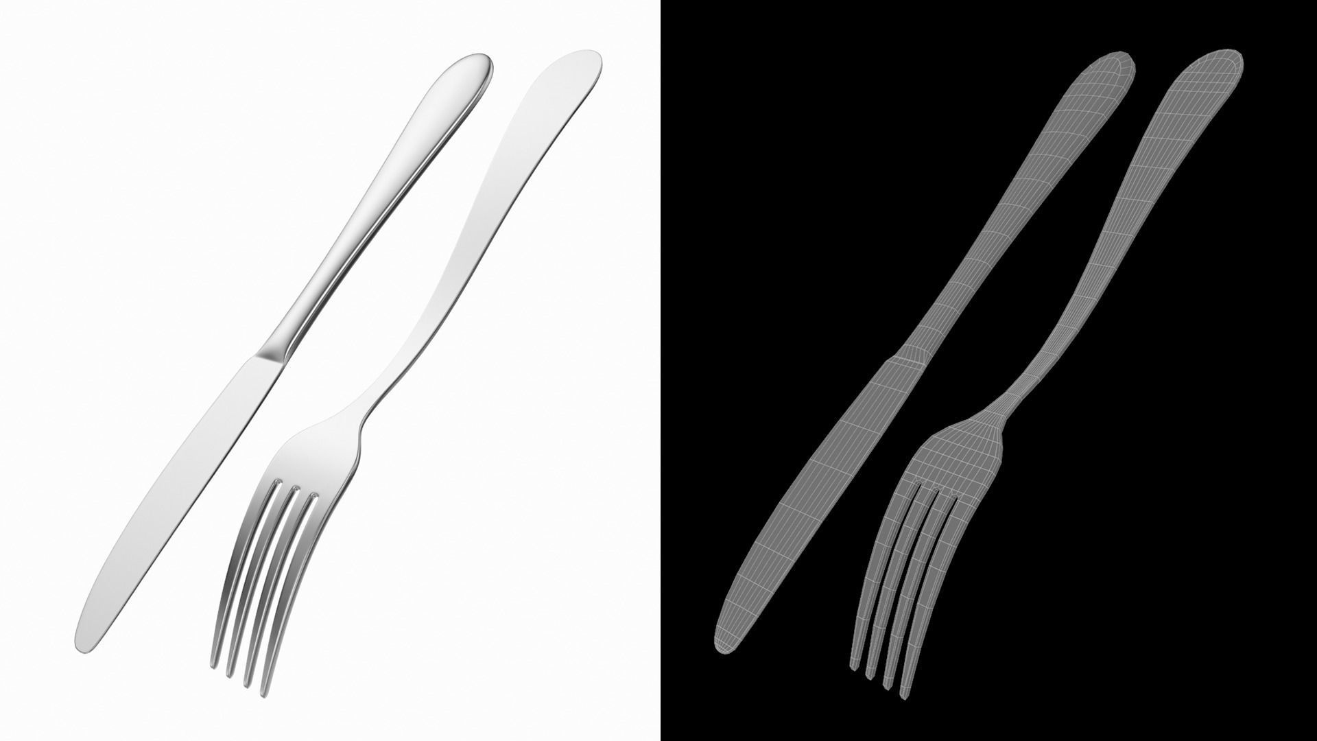 Table Dinner Knife and Fork Generic Cutlery 3D model_8