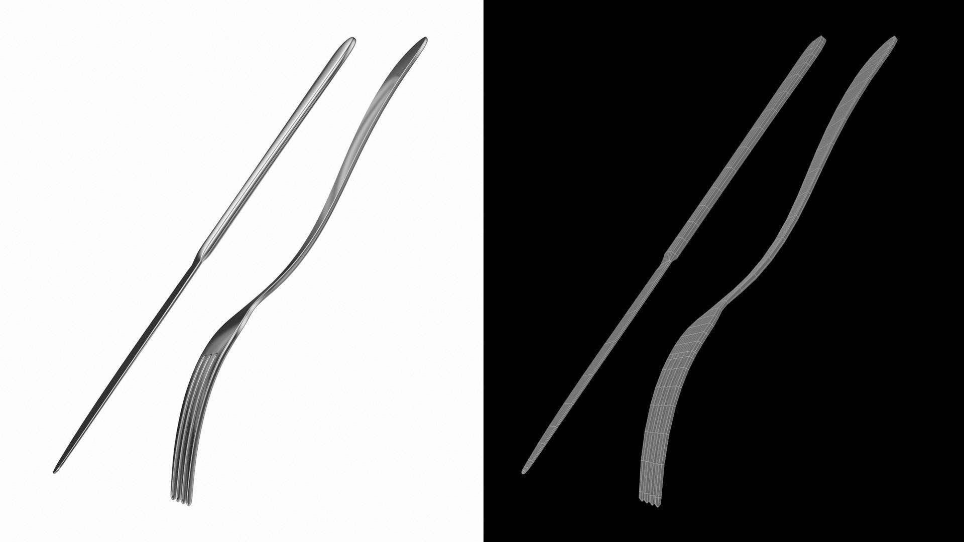 Table Dinner Knife and Fork Generic Cutlery 3D model_7