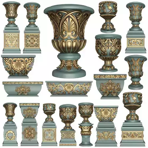Flower Pots Collection Green Low-poly 3D model