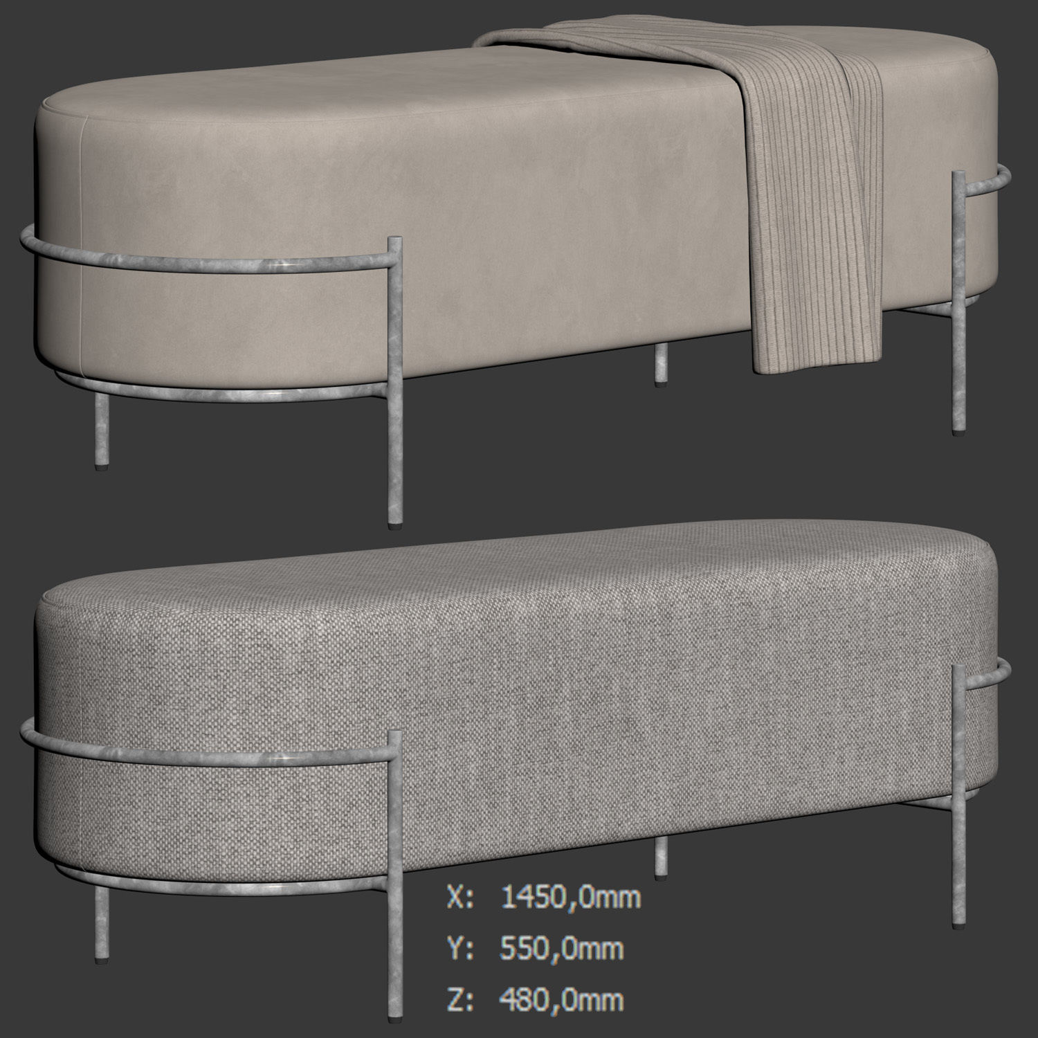 Recamier Houston Bench By LIV Decora 3D model_7