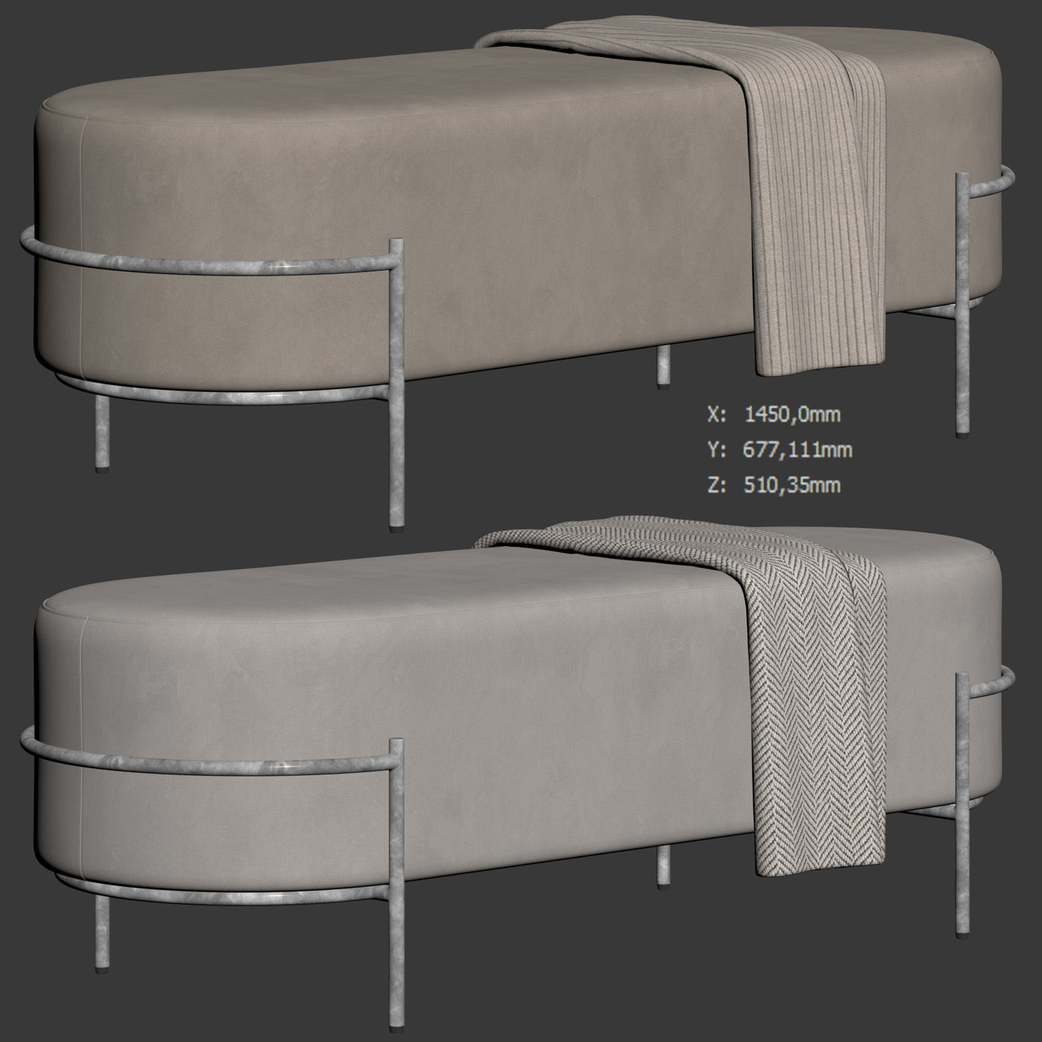 Recamier Houston Bench By LIV Decora 3D model_6