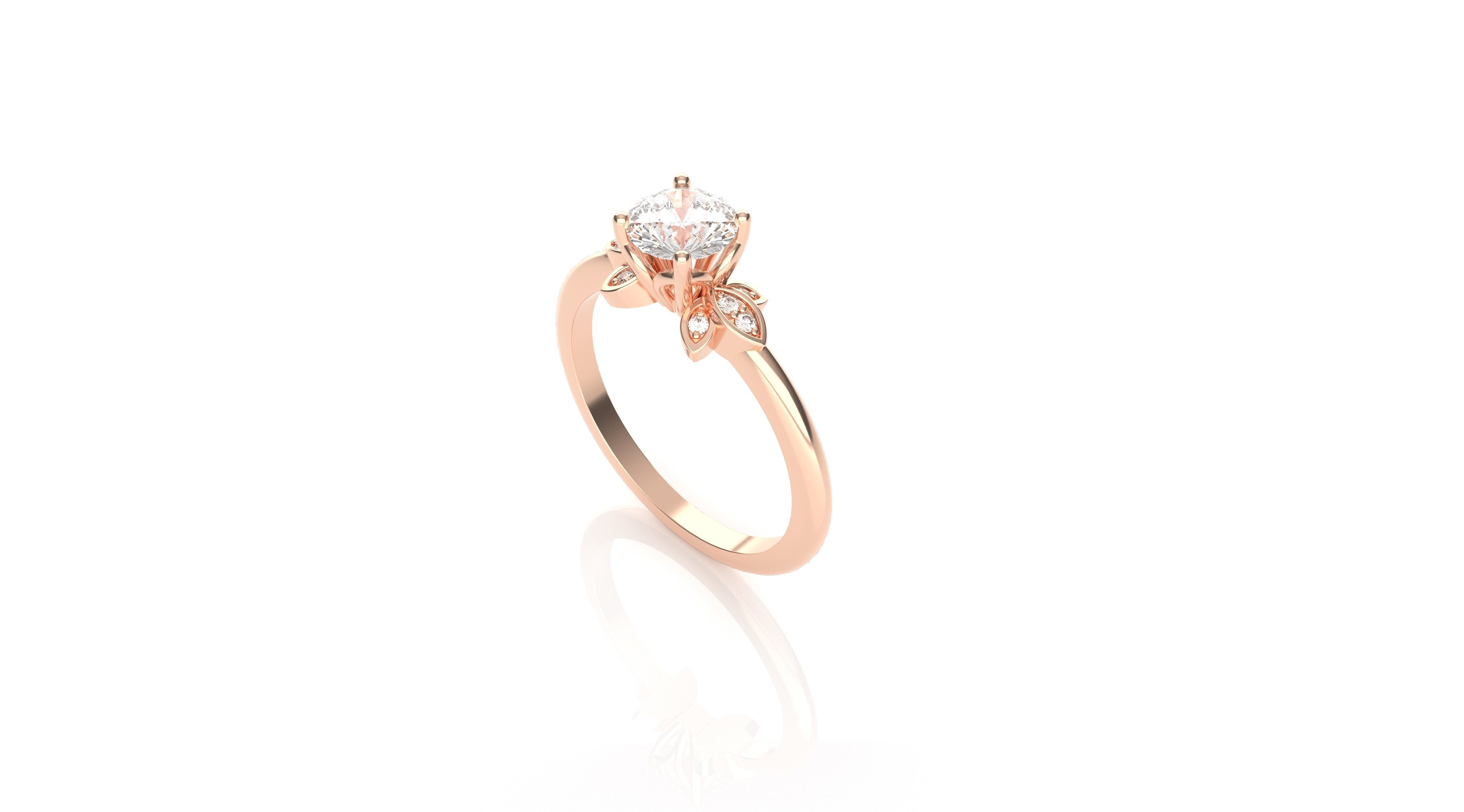 Leaf Design Solitaire Ring 3D print model_3