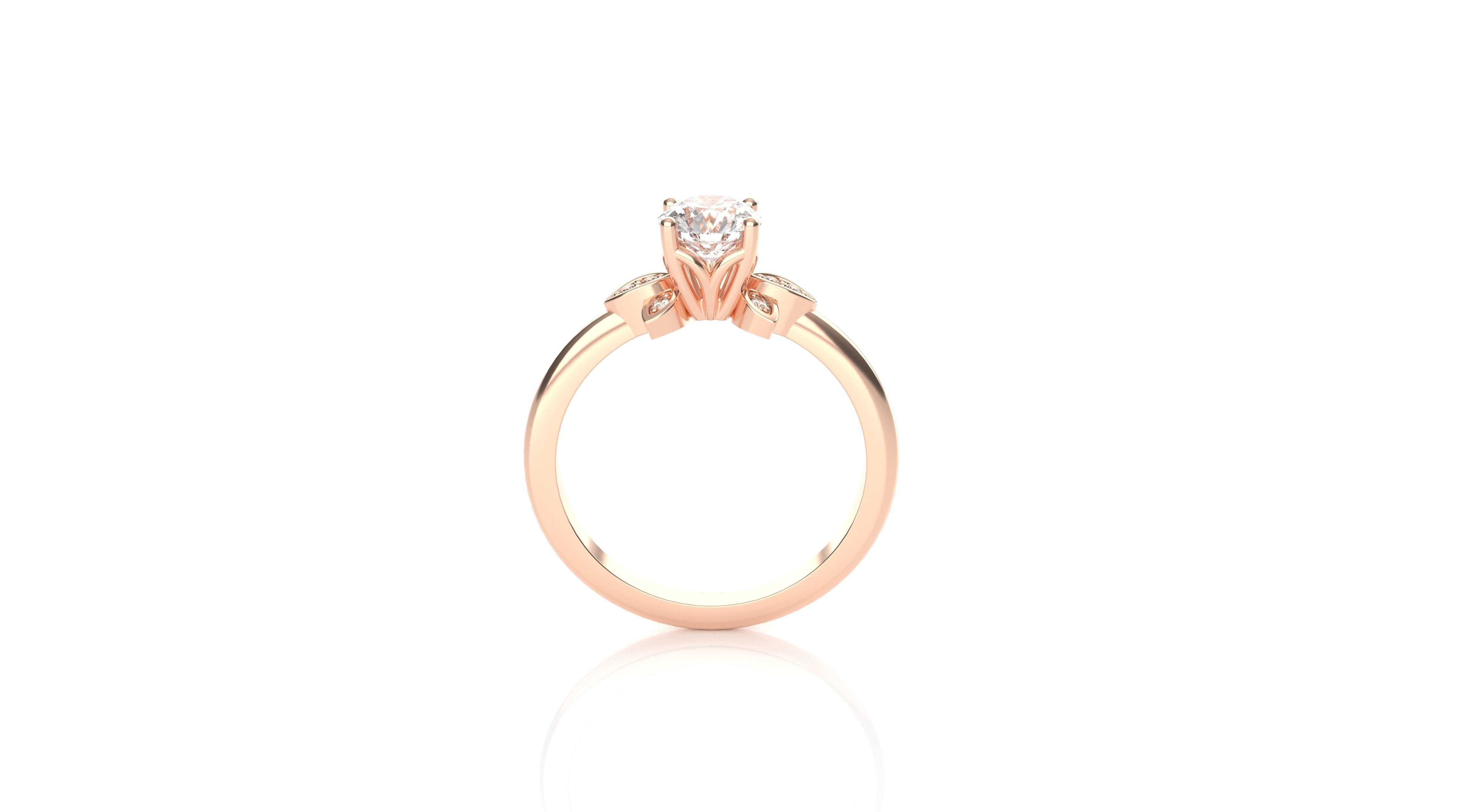 Leaf Design Solitaire Ring 3D print model_2