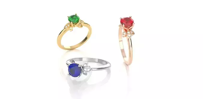 Leaf Design Solitaire Ring