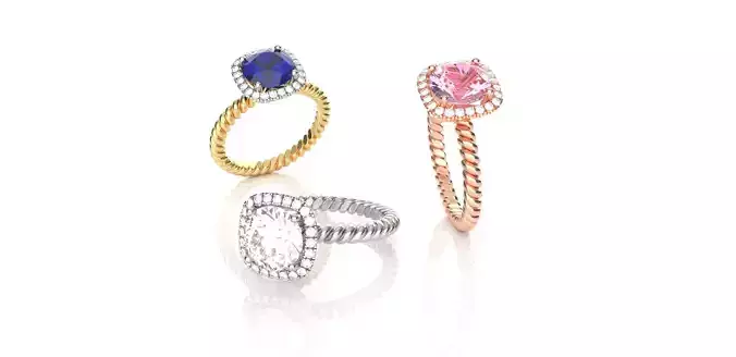 Cushion Halo Braded Engagement Ring