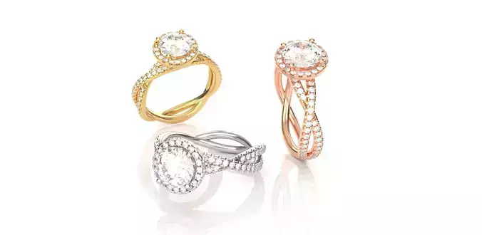 Round Halo Twisted Shank Engagement RIng