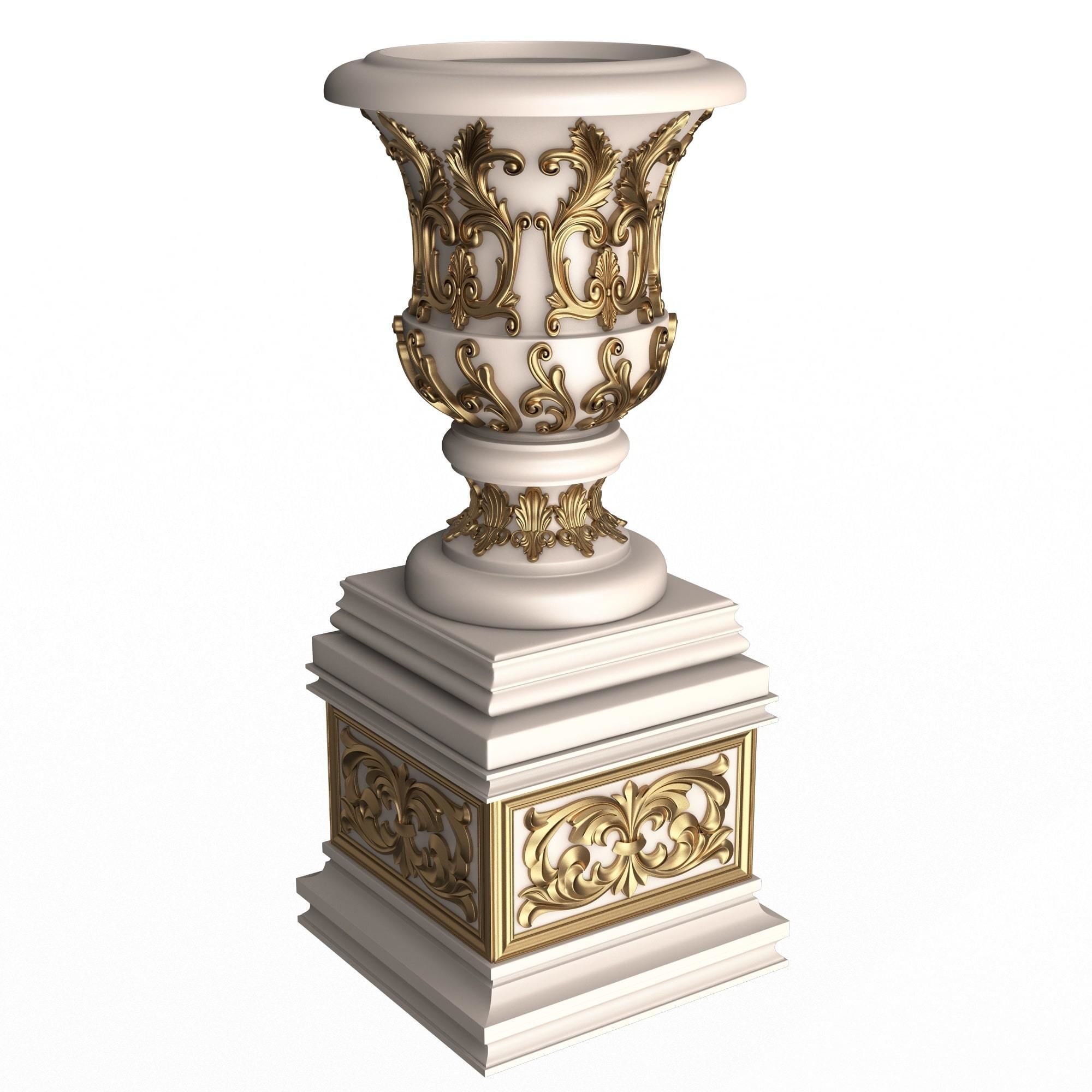 Flower Pots Collection White Low-poly 3D model_36