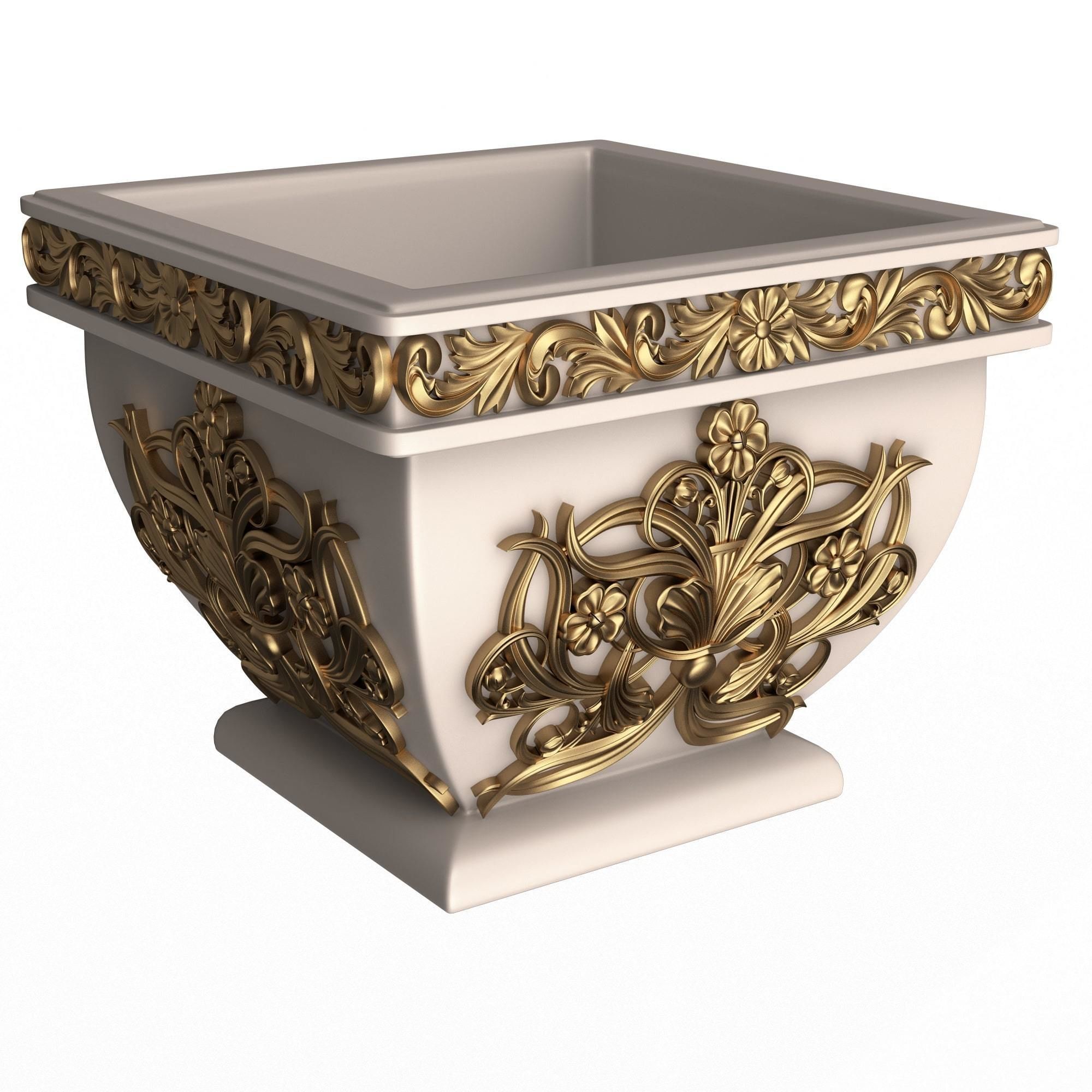 Flower Pots Collection White Low-poly 3D model_22