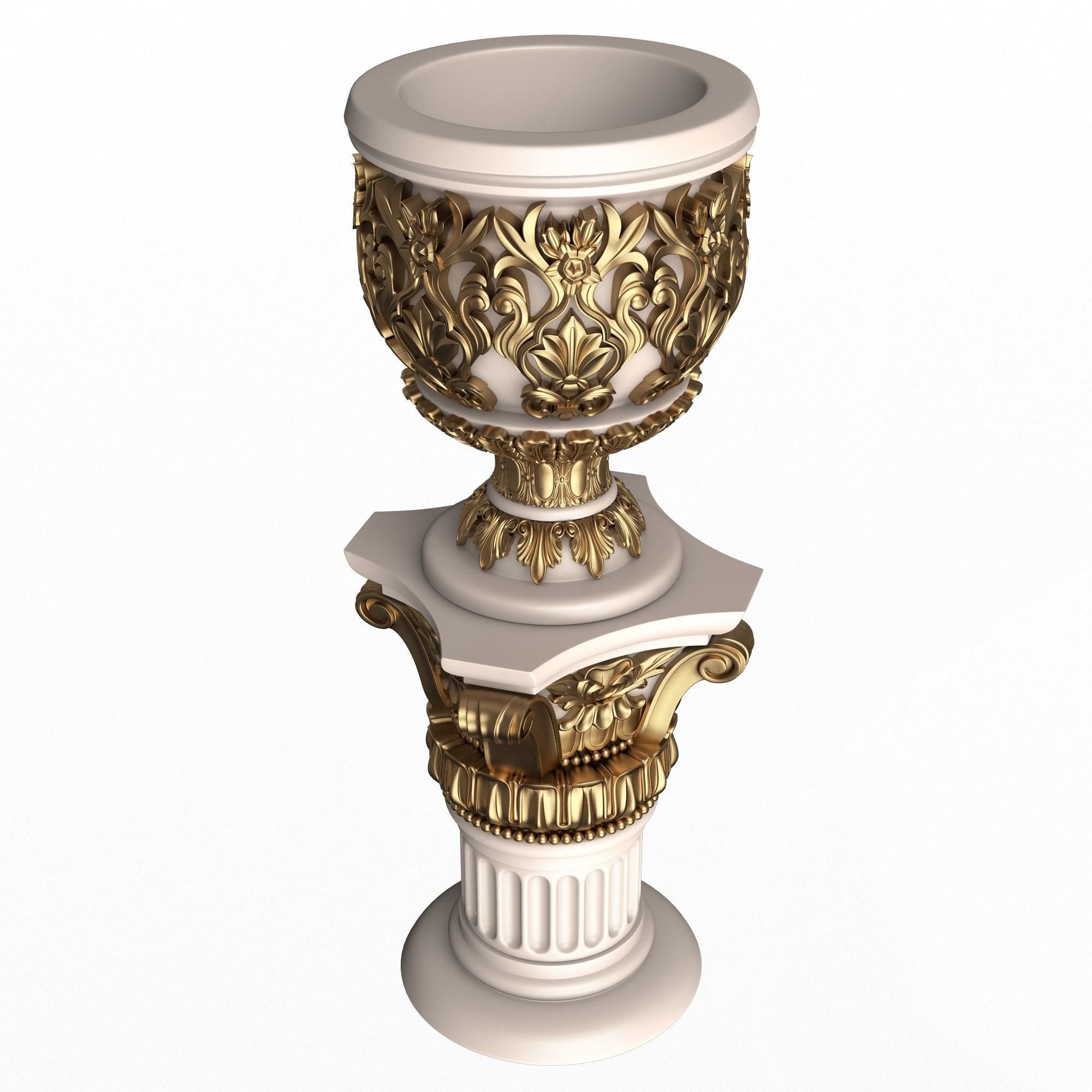 Flower Pots Collection White Low-poly 3D model_18