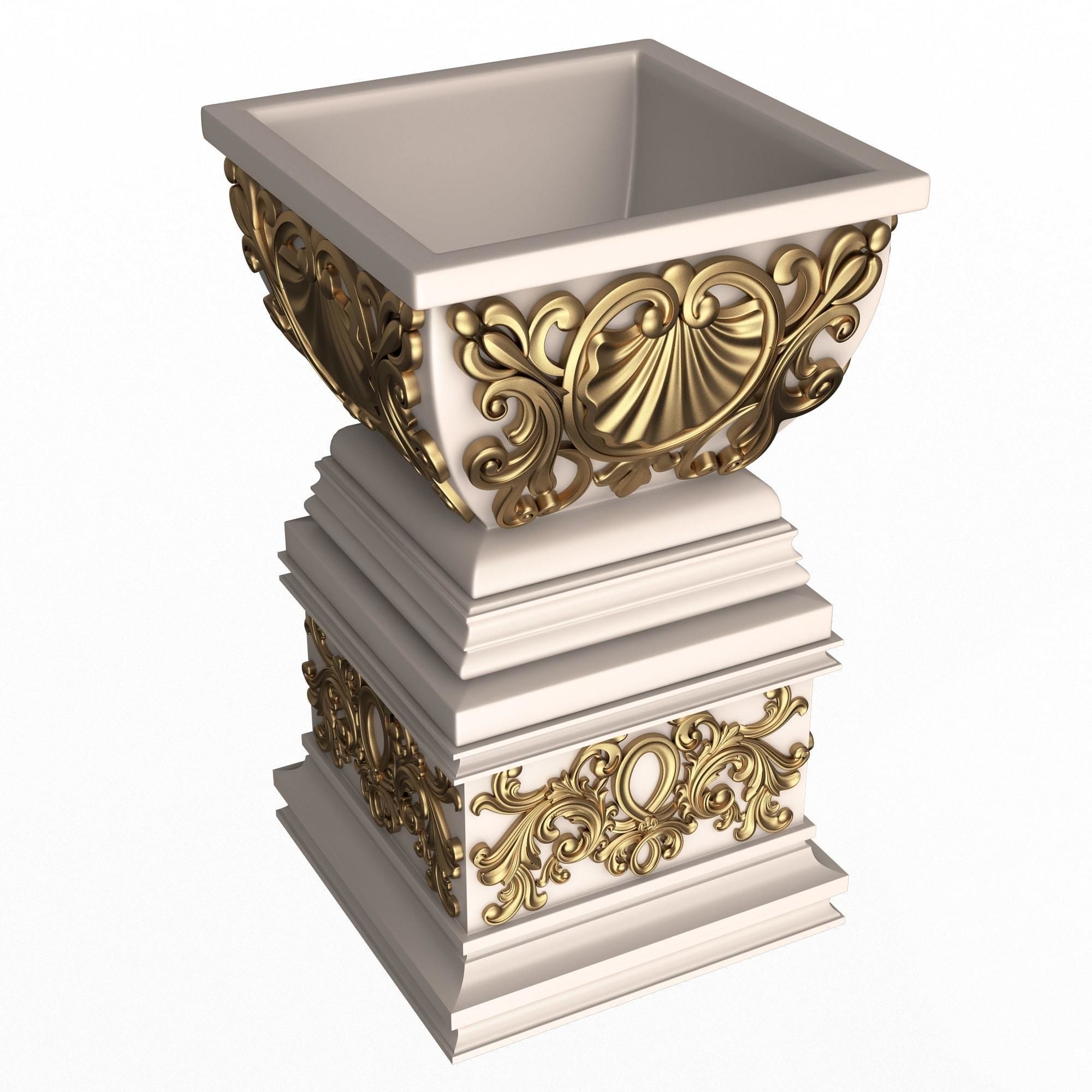 Flower Pots Collection White Low-poly 3D model_32