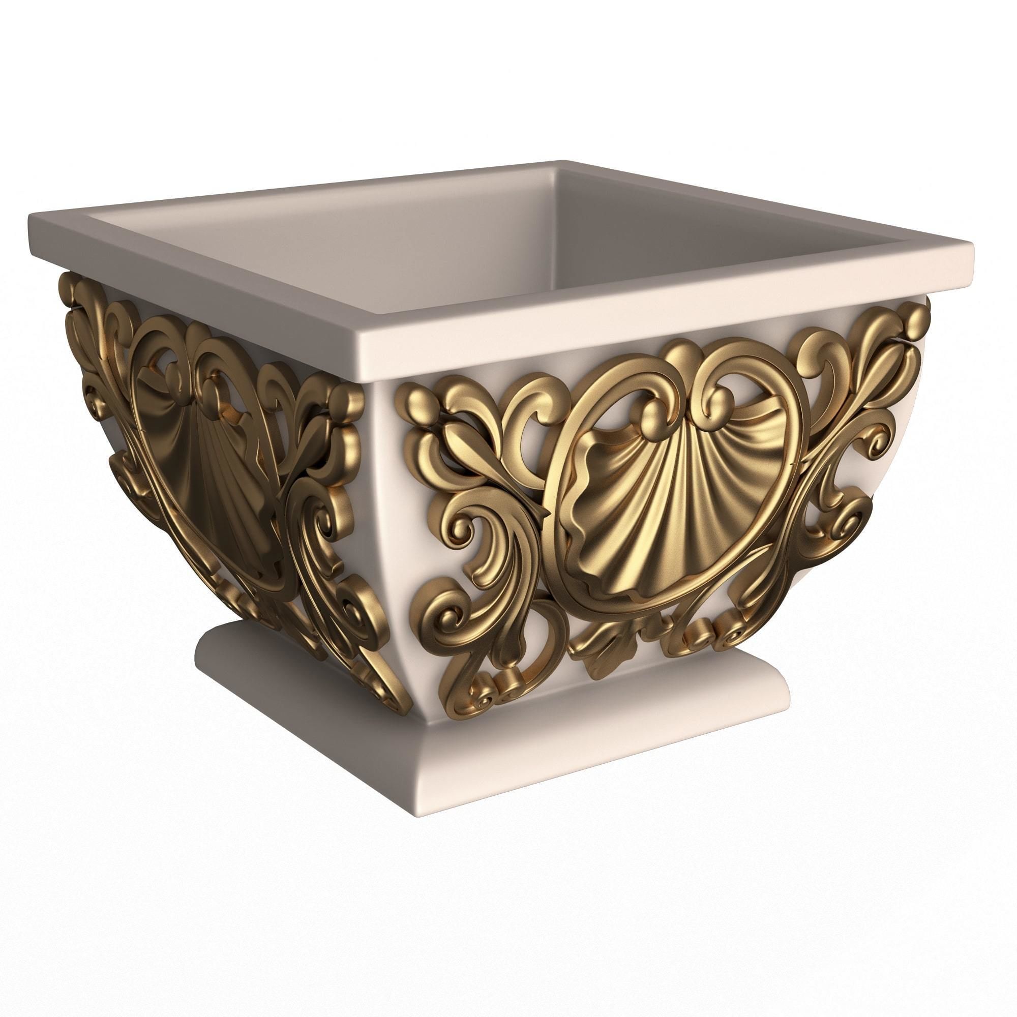 Flower Pots Collection White Low-poly 3D model_29