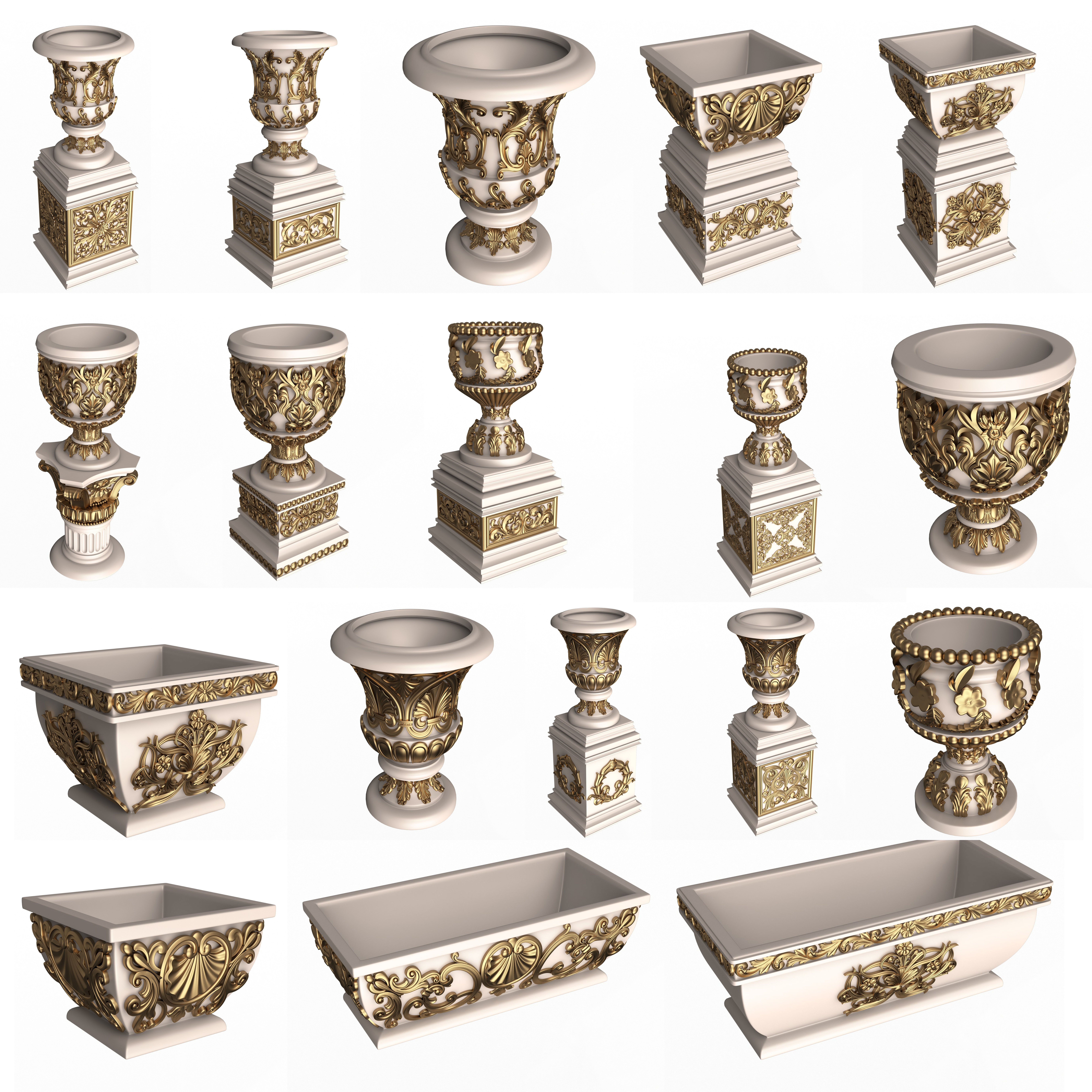 Flower Pots Collection White Low-poly 3D model_0