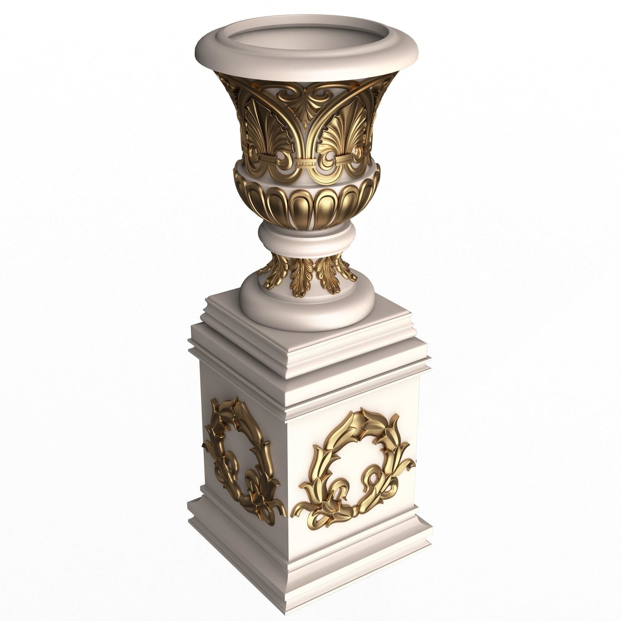 Flower Pots Collection White Low-poly 3D model_4