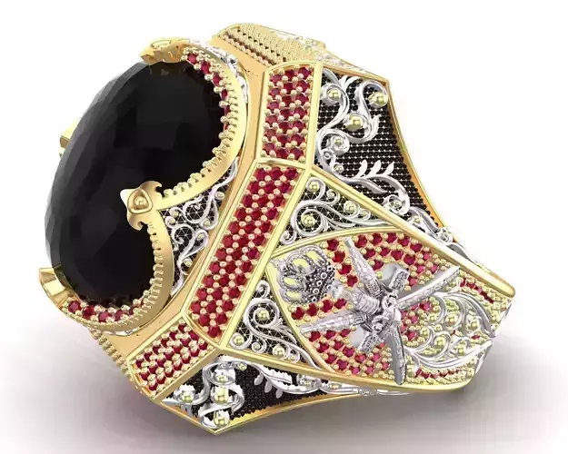 Turkish King Crown Black Onyx Men Ring