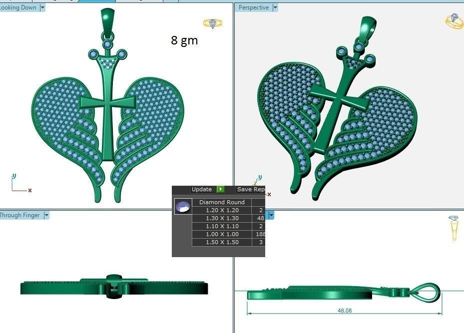 2 heart cross with diamonds pendant 3D model 3D print model_1