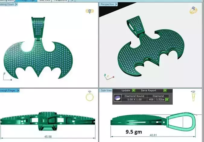 Marvel Superman Batman Logo pendant with diamonds 3D model