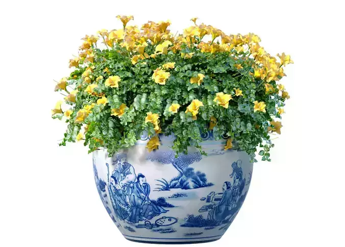 A bouquet of yellow flowers in a potted vase for decoration