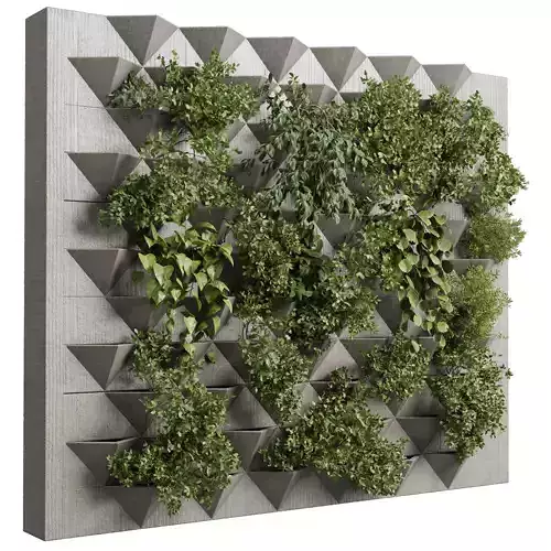 Vertical Wall Garden With concrete - green wall garden set 76 3D model