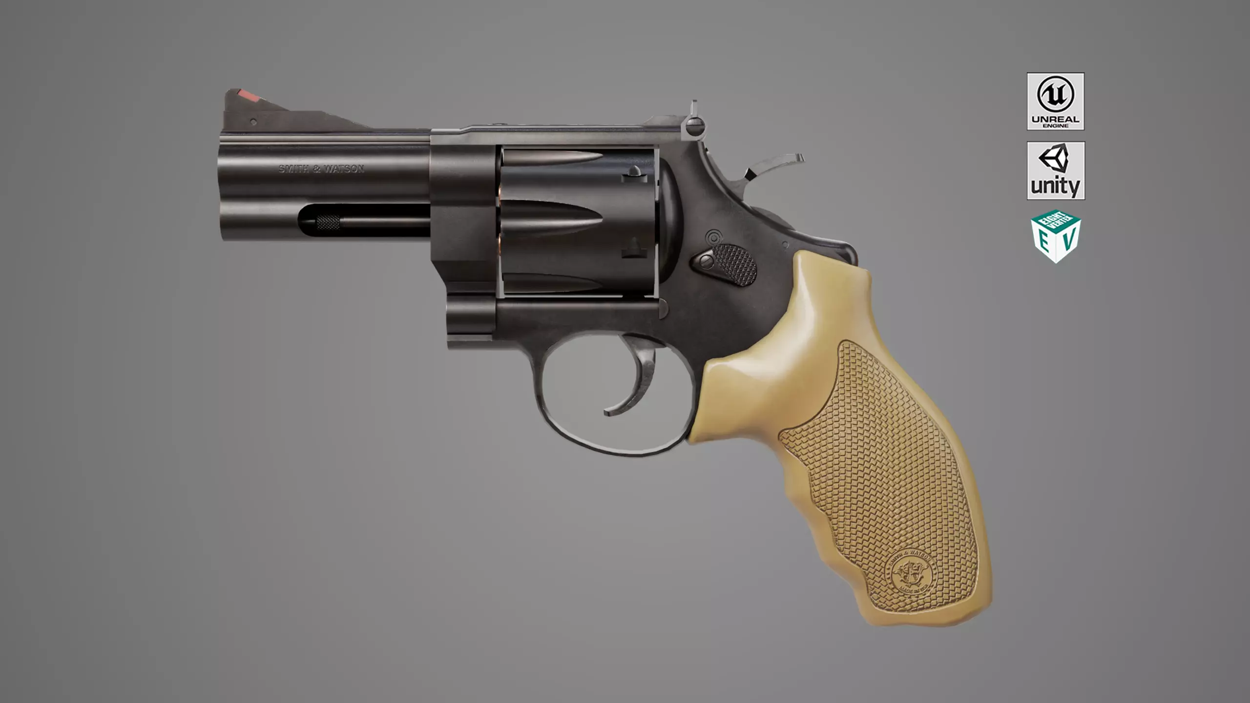 Small Revolver 06 Black Generic All PBR Unity UE Textures Low-poly 3D model_0
