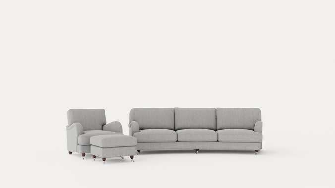 Howard Luxury Sofa Group Slung 4 Sits Armchair Footstool Lightgr Low-poly 3D model
