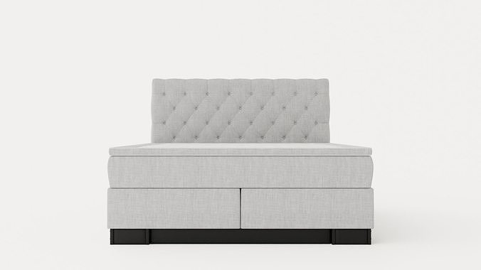 Hilton Luxury Continental Bed 160x200 Light Gray Low-poly 3D model