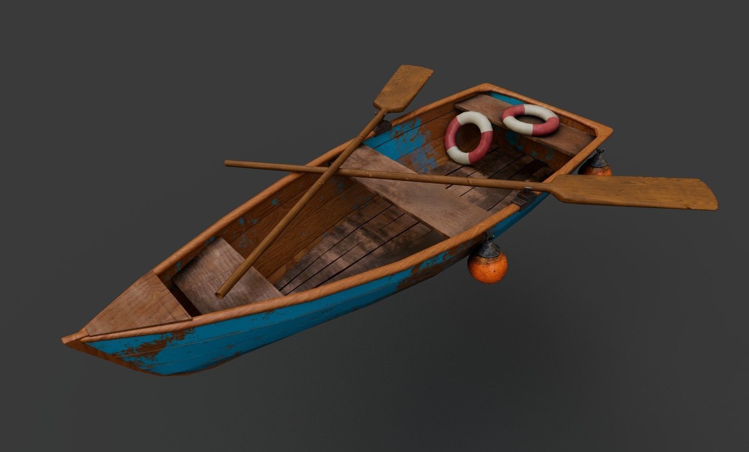 Wooden Boat  Low-poly 3D model_1