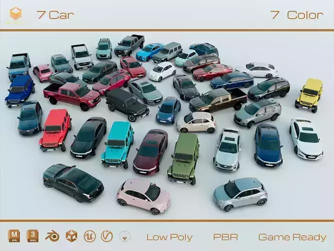 LowPoly Car Set 01 3D Model Collection