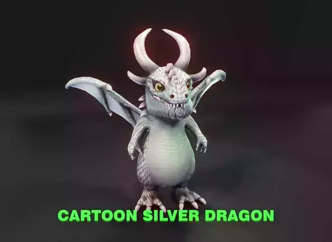 Cartoon Silver Dragon 3D Model Low-poly 3D model Cartoon Silver Dragon 3D Model Low-poly 3D model