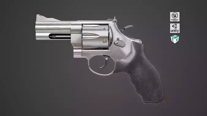 Small Revolver 06 Silver Generic All PBR Unity UE Textures Low-poly 3D model