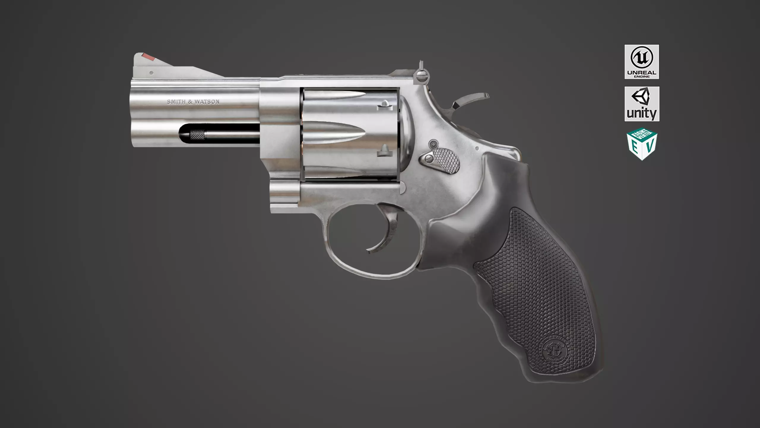 Small Revolver 06 Silver Generic All PBR Unity UE Textures Low-poly 3D model_0