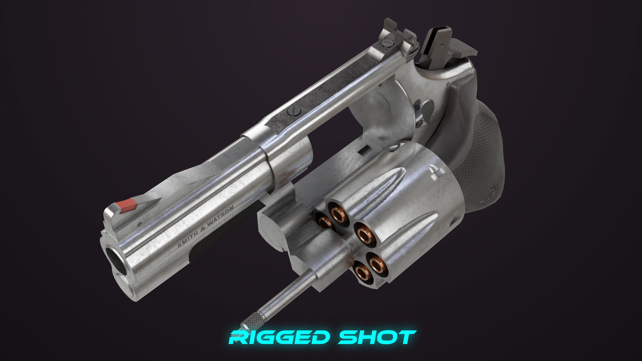 Small Revolver 06 Silver Generic All PBR Unity UE Textures Low-poly 3D model_20