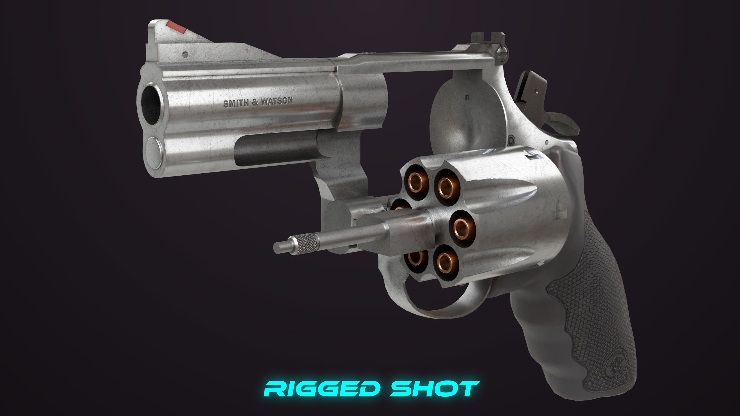 Small Revolver 06 Silver Generic All PBR Unity UE Textures Low-poly 3D model_4