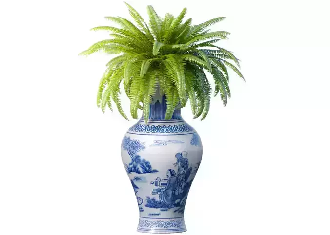 A fern in a Chinese vase potted vase for decoration