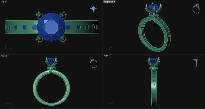 4 Prong Engagement Ring with sidestones  3D print model