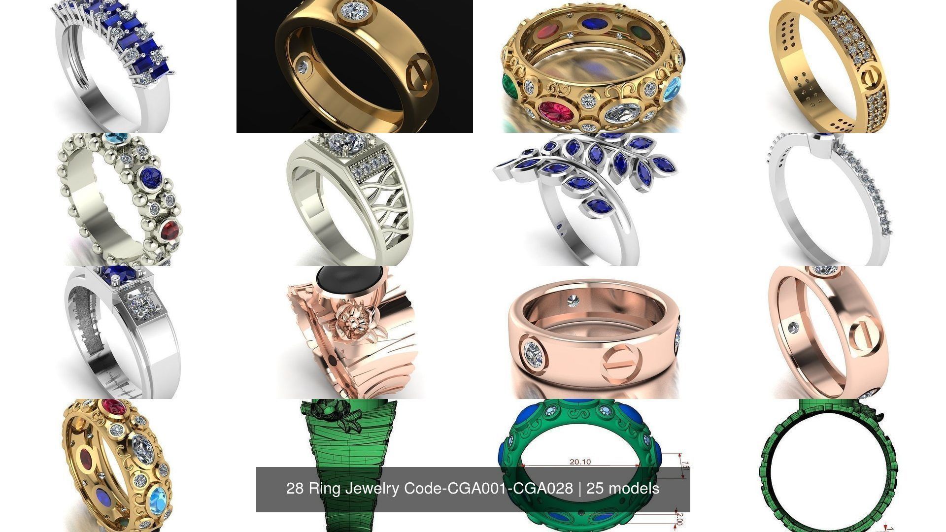 28 Ring Jewelry Code-CGA001-CGA028 3D Model Collection_5