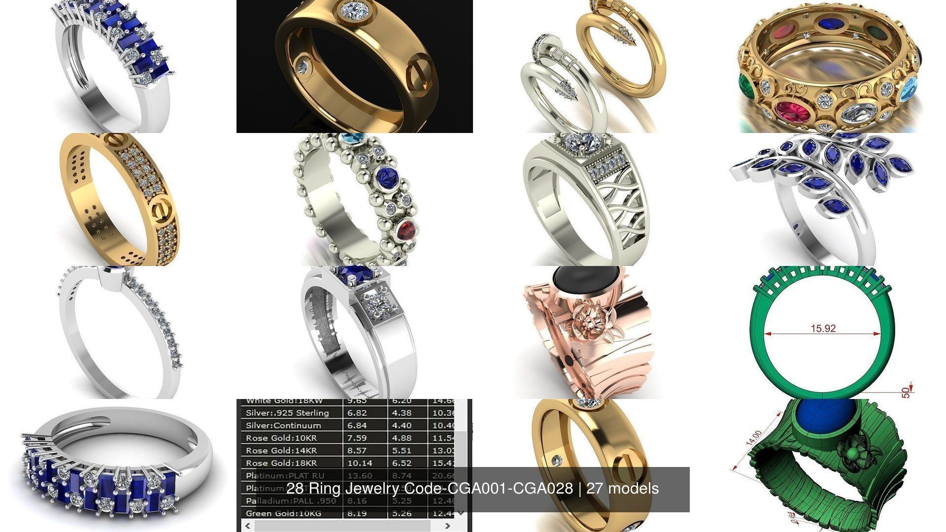 28 Ring Jewelry Code-CGA001-CGA028 3D Model Collection_4