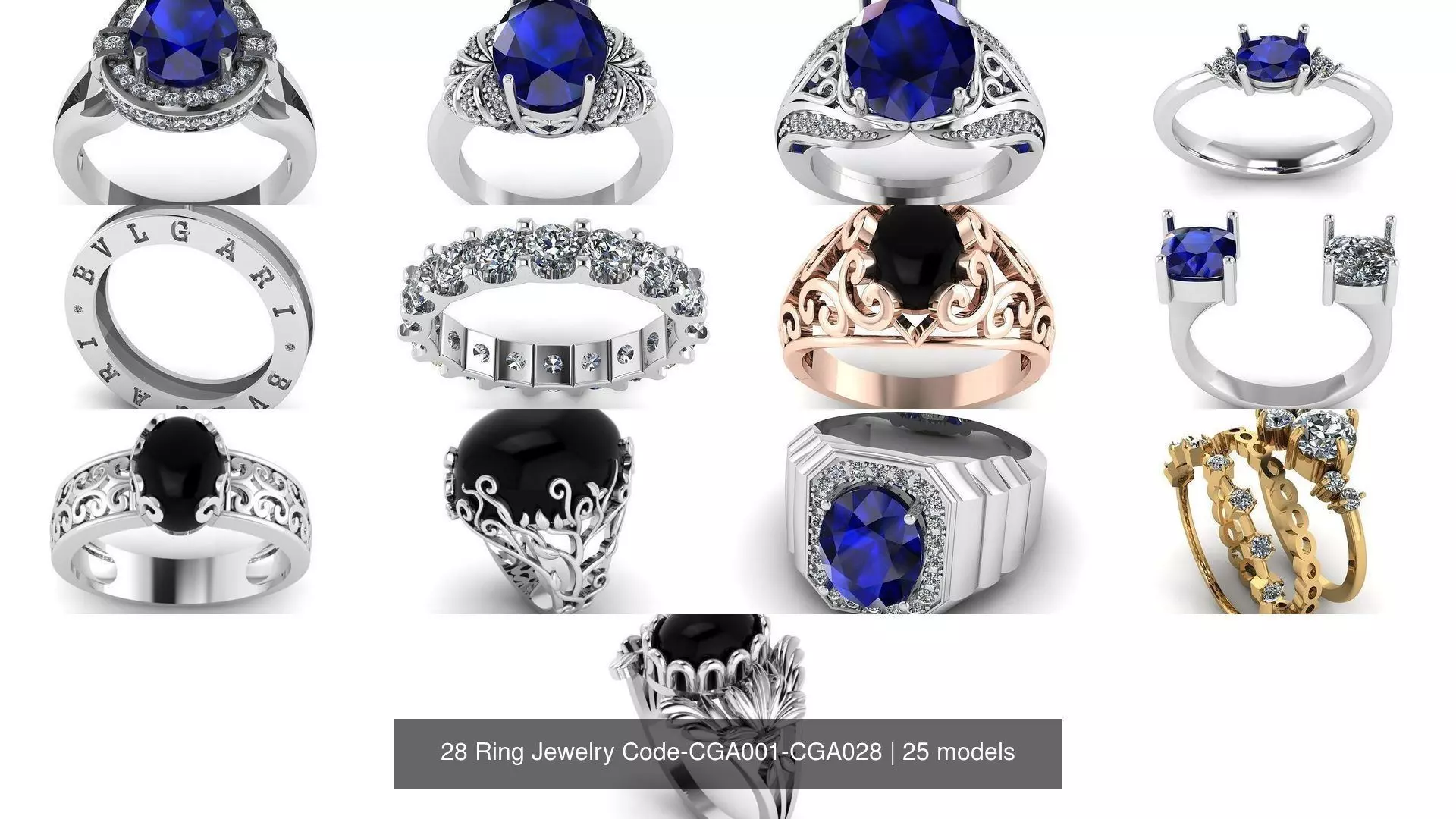 28 Ring Jewelry Code-CGA001-CGA028 3D Model Collection_1