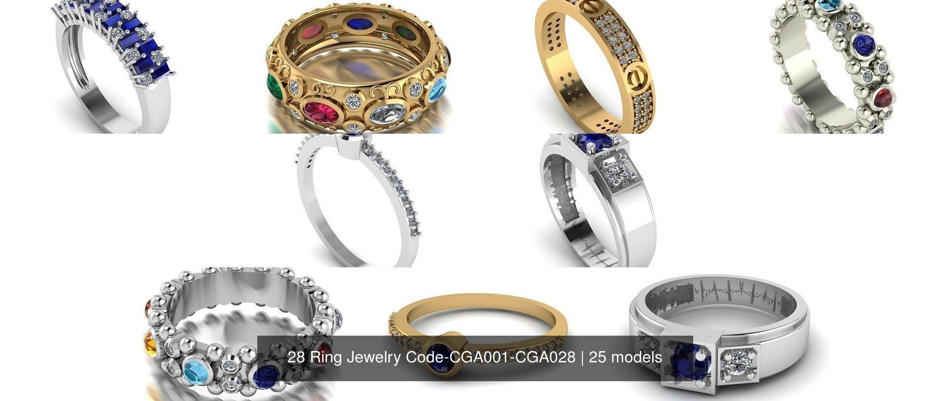 28 Ring Jewelry Code-CGA001-CGA028 3D Model Collection_8