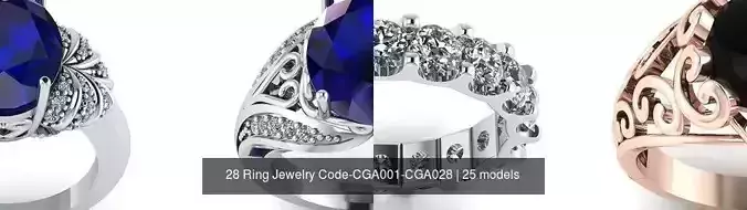 28 Ring Jewelry Code-CGA001-CGA028 3D Model Collection