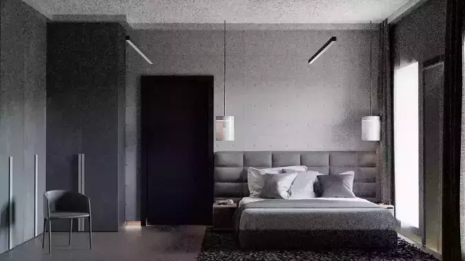 Brutalism bedroom and bathroom