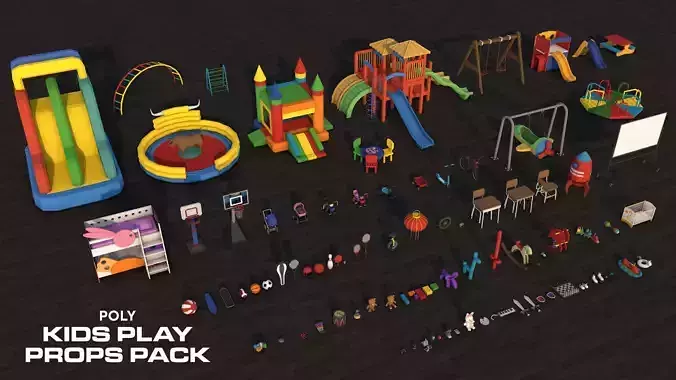 Poly Kids Play Props Pack Collection Low-poly 3D model