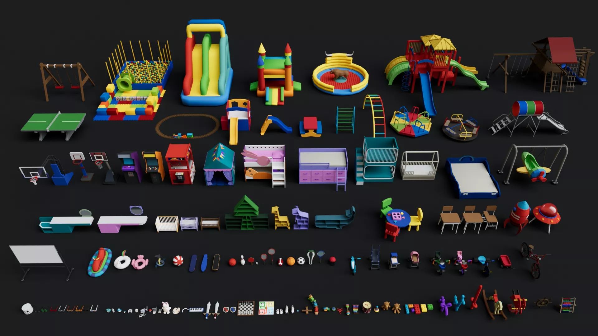 Kids Play Props Mega Pack Collection Low-poly 3D model