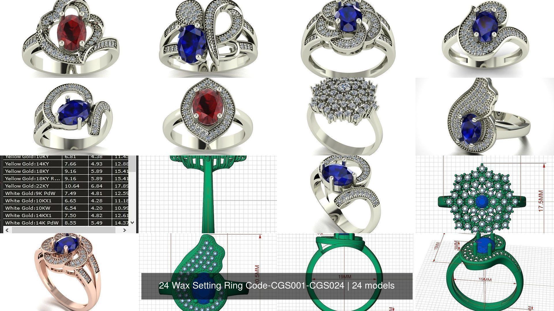 24 Wax Setting Ring Code-CGS001-CGS024 3D Model Collection_2