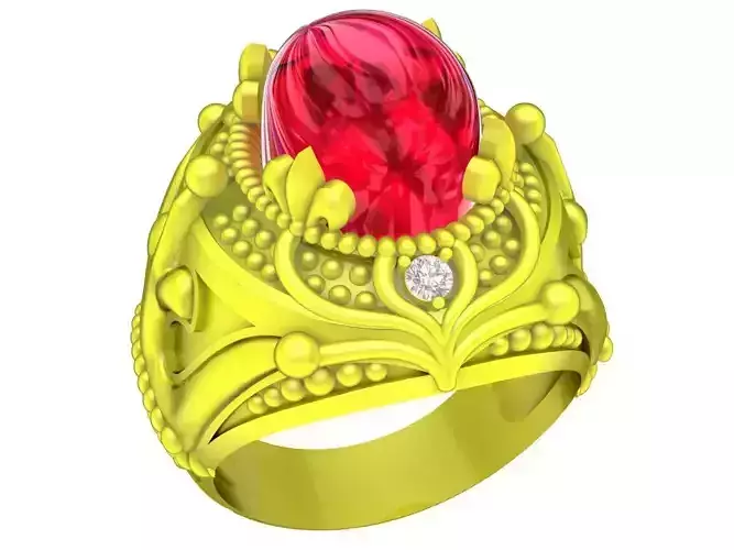 A5381 Oval Ruby Diamond Art Men Ring