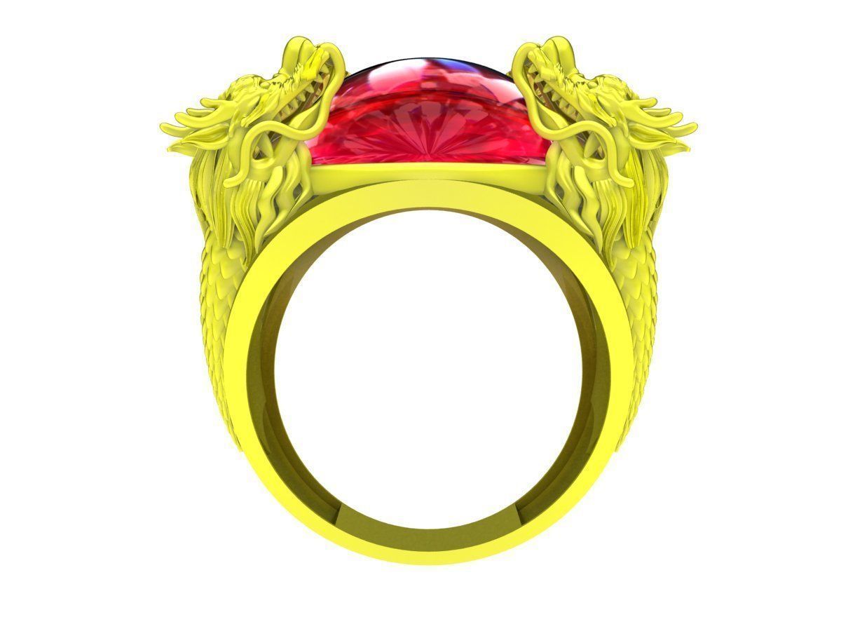 A5429 Oval Ruby Four Dragon Men Ring 3D print model_3