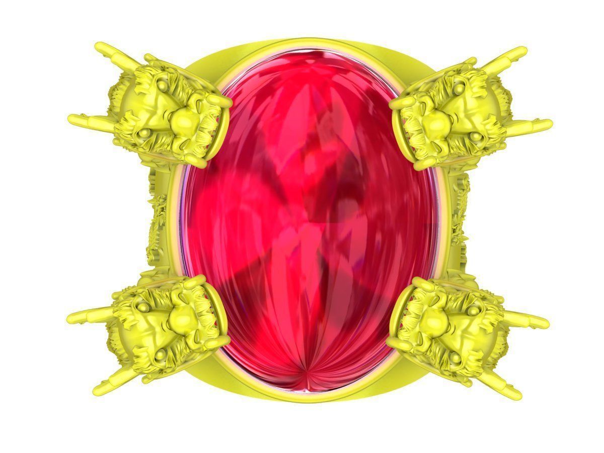 A5429 Oval Ruby Four Dragon Men Ring 3D print model_2