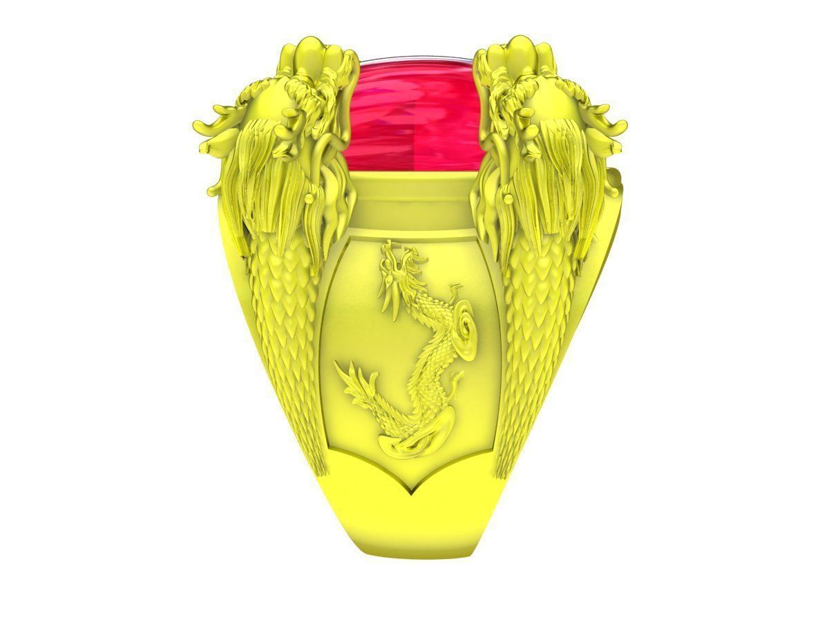 A5429 Oval Ruby Four Dragon Men Ring 3D print model_4