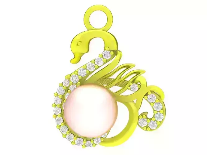 A5442 Pearl and Diamond Fashion Swan Pendant