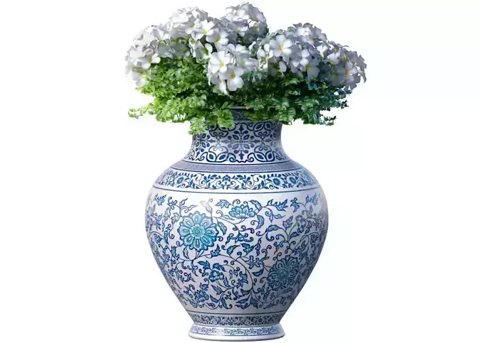 A bouquet of flowers in a classic vase or pot for decoration